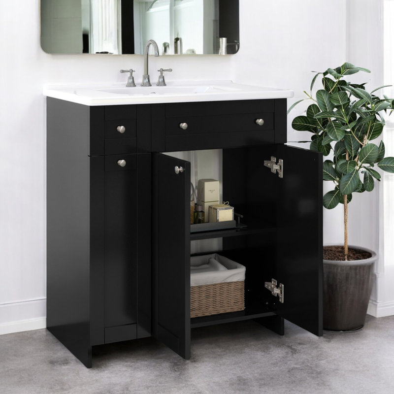  Meuble-lavabo simple 30 po avec comptoir, Noir, noir, noir, noir