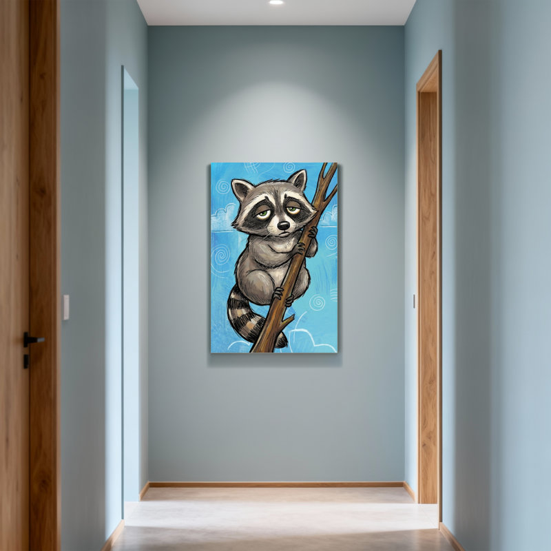Reproduction d'art avec un raton laveur et une branche d'arbre, H 12 po x l 18 po