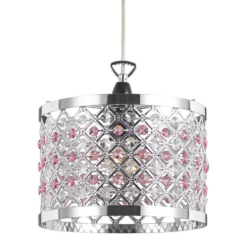 Modern Sparkly Ceiling Pendant Light Shade with Beads, Chrome/Pink