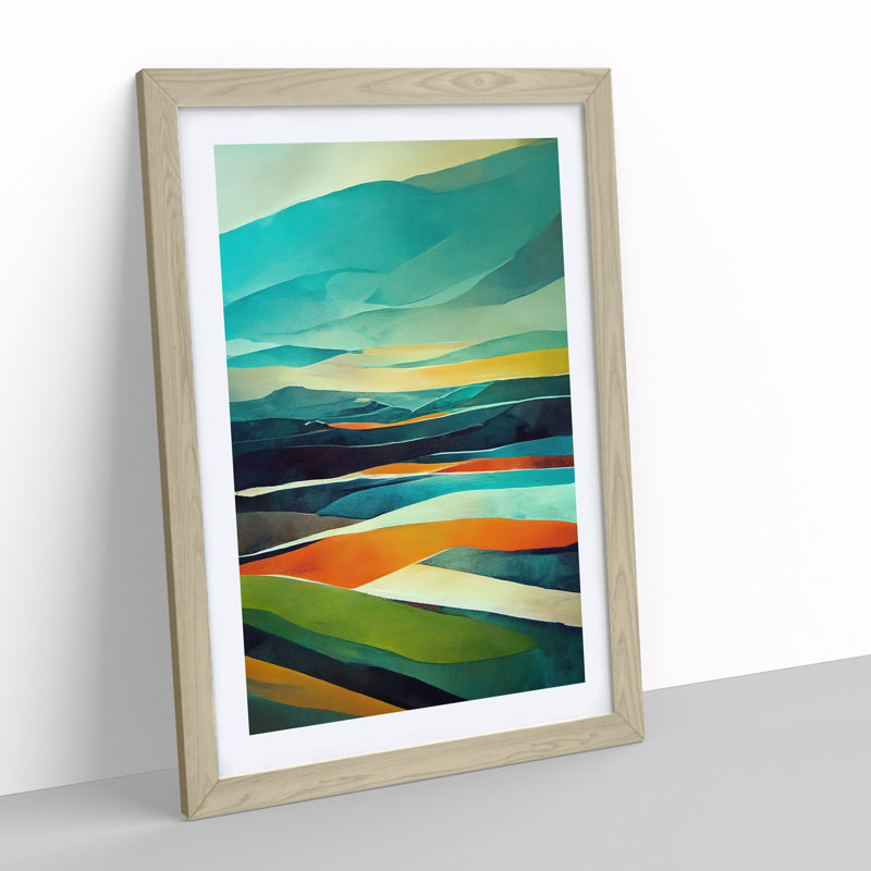 Meadow Landscape in Abstract No.4 - Wall Art, 36cm H x 27cm W, Oak Framed Paper