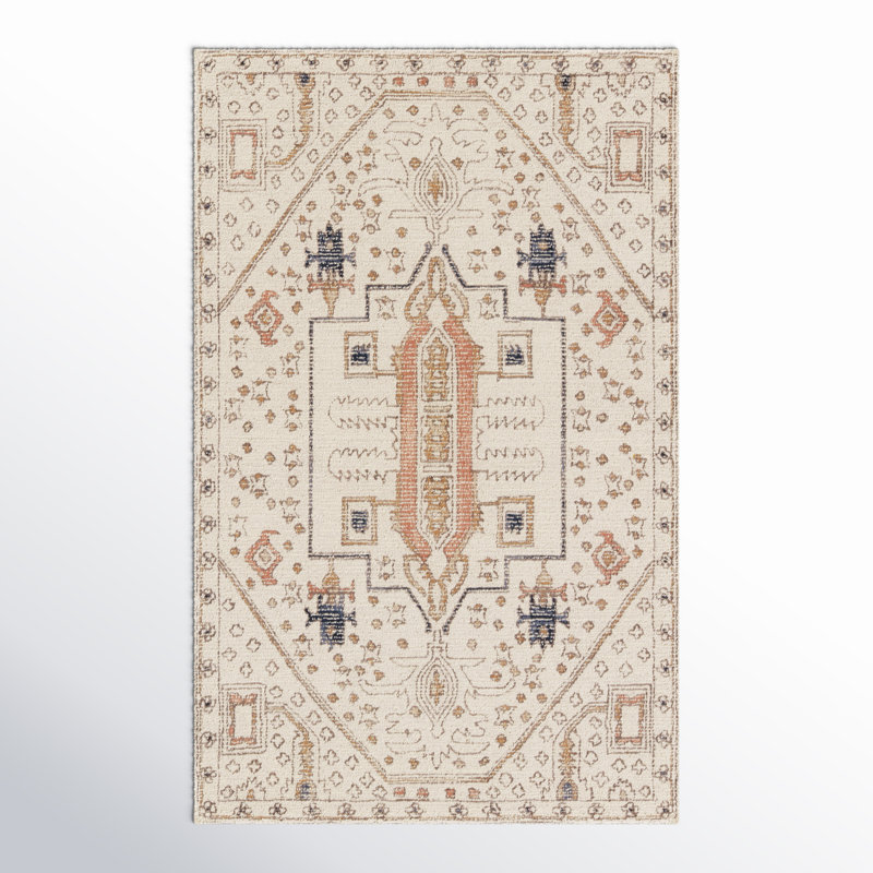 Ivory and Gray Hand-Tufted Wool Medallion Rug, 8' x 10'