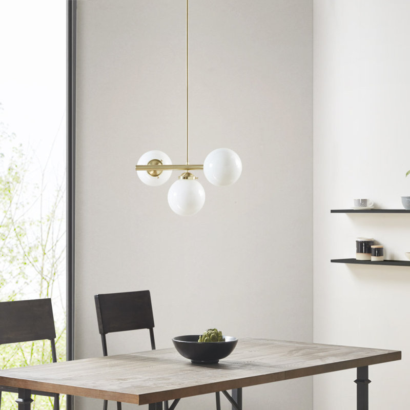 3-Light Chandelier With Frosted Glass Globe Bulbs