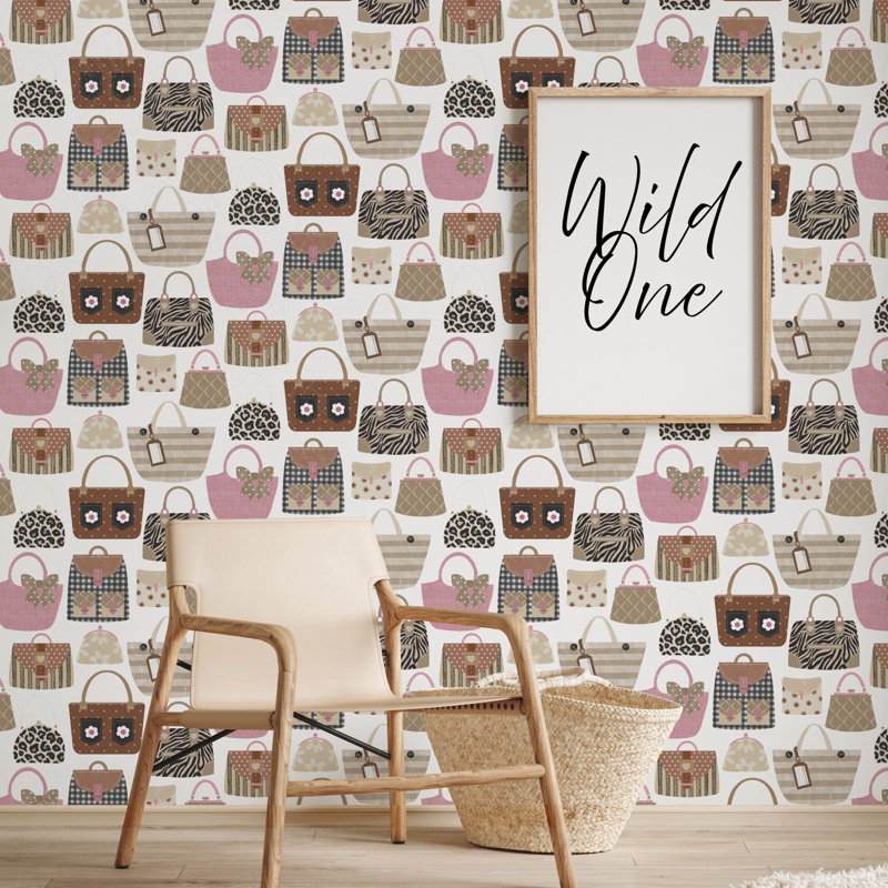 Kids and Teens Collection Purses Wallpaper Roll, Pink/Brown