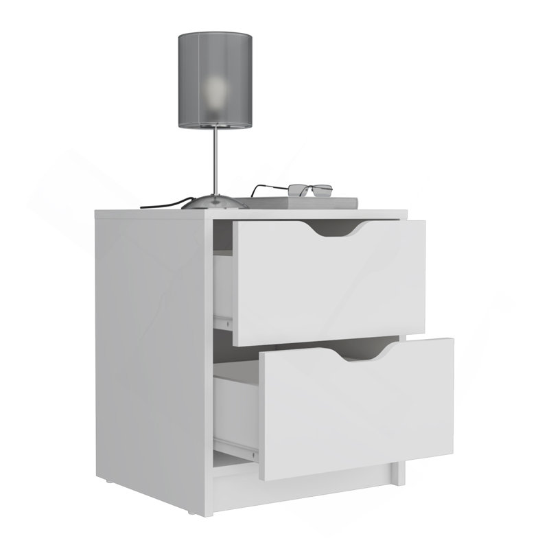 Basilea 2 Drawers Nightstand , End Table, Side Table Pull Out System -White, White