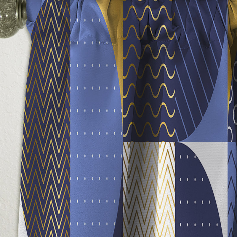 Retro Luxury Waves In Gold And Blue IV - Abstract Mid-Century Modern Blackout Curtain Single Panel, 52" W x 90" L