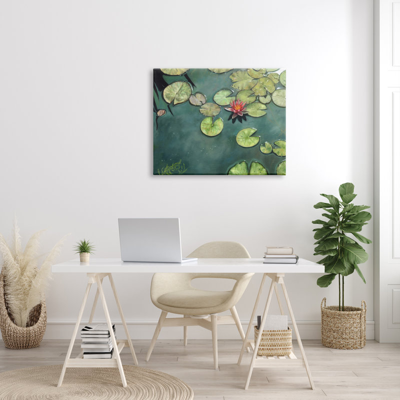 «Pond Lily Lotus Blossom Floating Peaceful Botanicals» par David Stribble - peinture à cadre flottant sur toile, Toile tendue