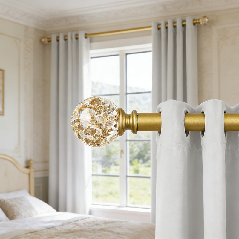 Tringle à rideaux réglable robuste avec embouts en cristal - Tringle à draperie décorative dorée moderne pour le salon, la chambre à coucher, le patio, le mur ou le plafond