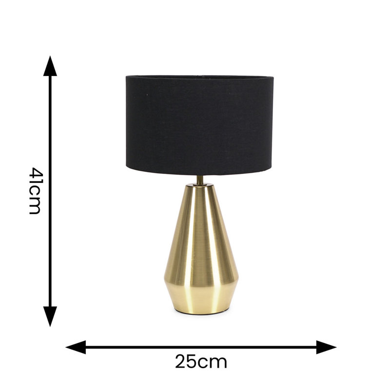 Jax Metal Dimmable Touch Table Lamp with Fabric Drum Shade with LED Bulb, Gold, Black