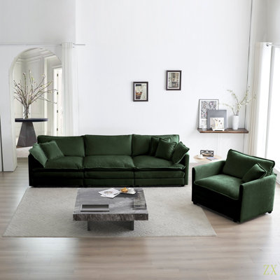 Ensemble de canapé modulaire 2 pièces, ensemble de canapés modulaires de salon, canapé à assise profonde pour salon, 1 + 3 places en chenille