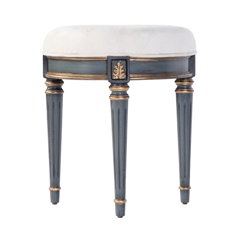 Bernadette Upholstered 18"W Vanity Stool, White, Blue