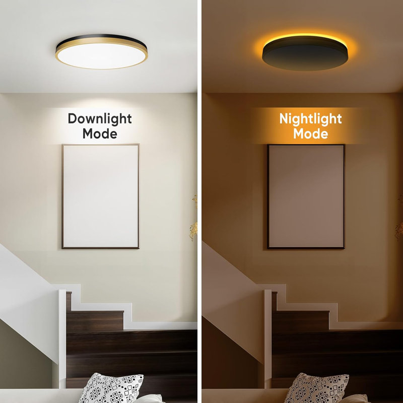 13-Inch White Gold LED Flush Mount Ceiling Light with Remote