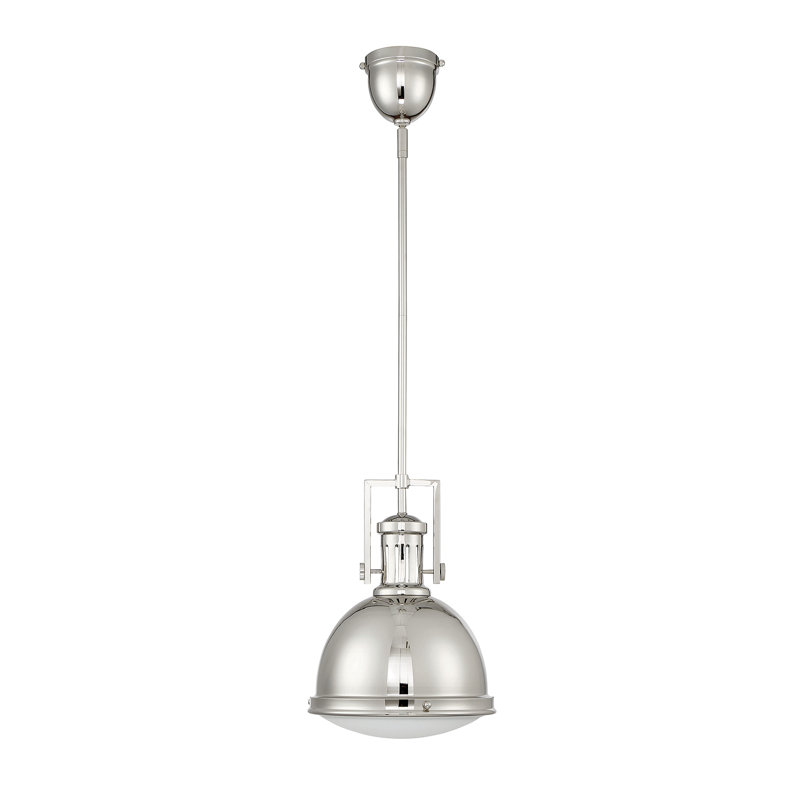Polished Nickel 1-Light Pendant with White Opal Glass Shade