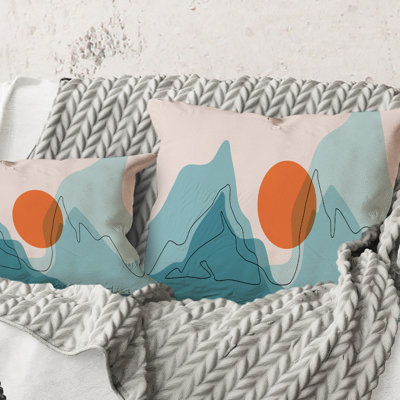 Red Moon Over Abstract Blue Mountains I - Coussin décoratif imprimé moderne