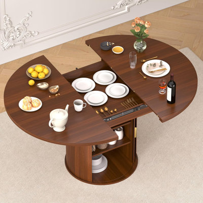 Table de salle à manger 47-63 "extensible ronde pour 4 à 8 personnes, table de cuisine moderne de style Mid-Century avec armoire de rangement