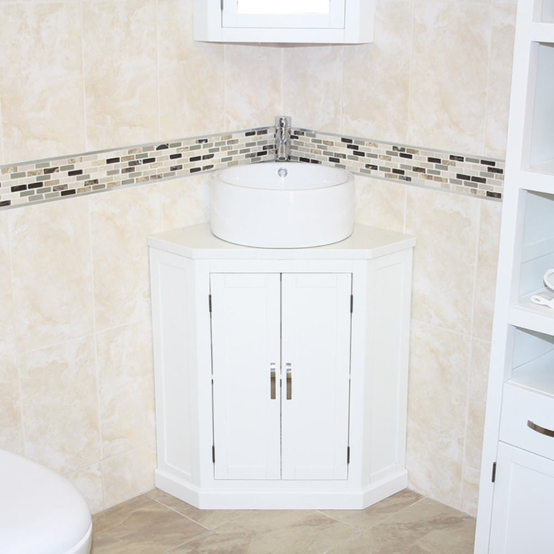Ancelin 550mm Single Bathroom Vanity with Vessel Stone Basin, White, White Quartz