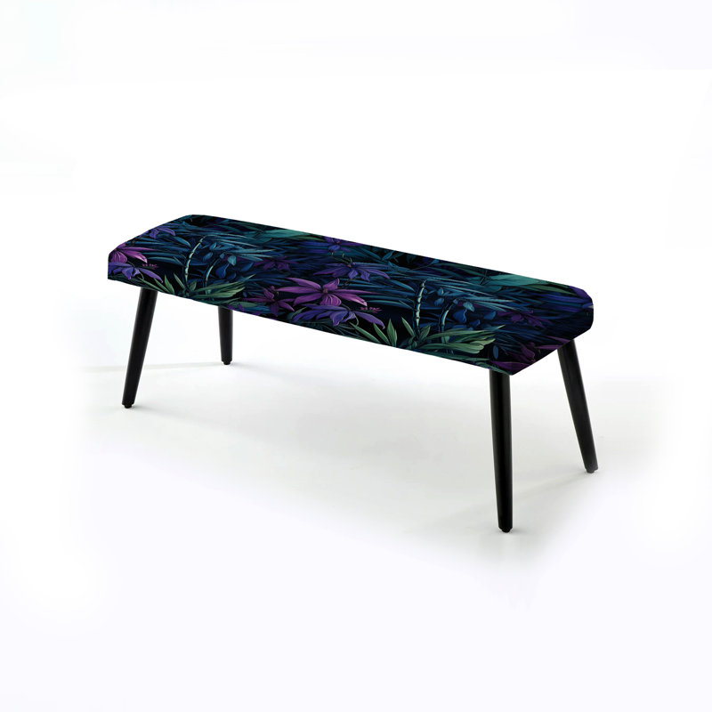 Bamboo Twilight Green & Purple Tropical Pattern - Tropical Upholstered Black Bench