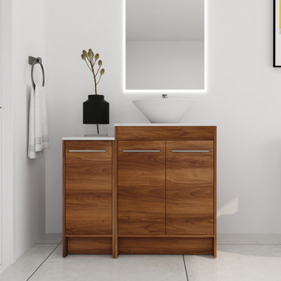 Meuble-lavabo autoportant simple 36 po avec plateau en céramique Khadyn