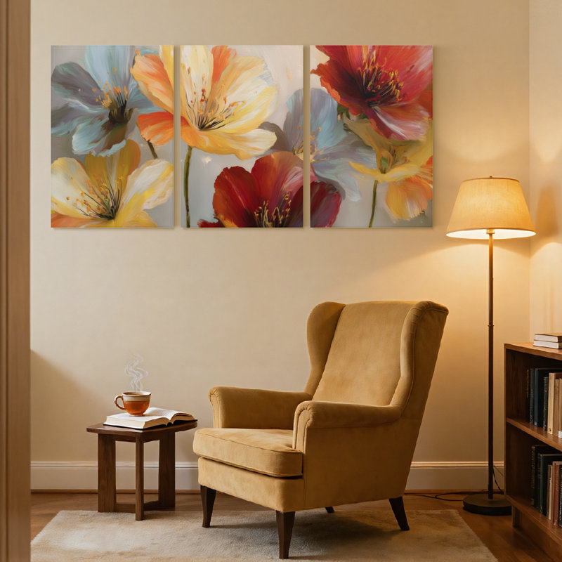 Plants & Flowers Floral Abstract Art Canvas Print Set Set of 3 Canvas Wall Art Prints, 36" H x 72" W
