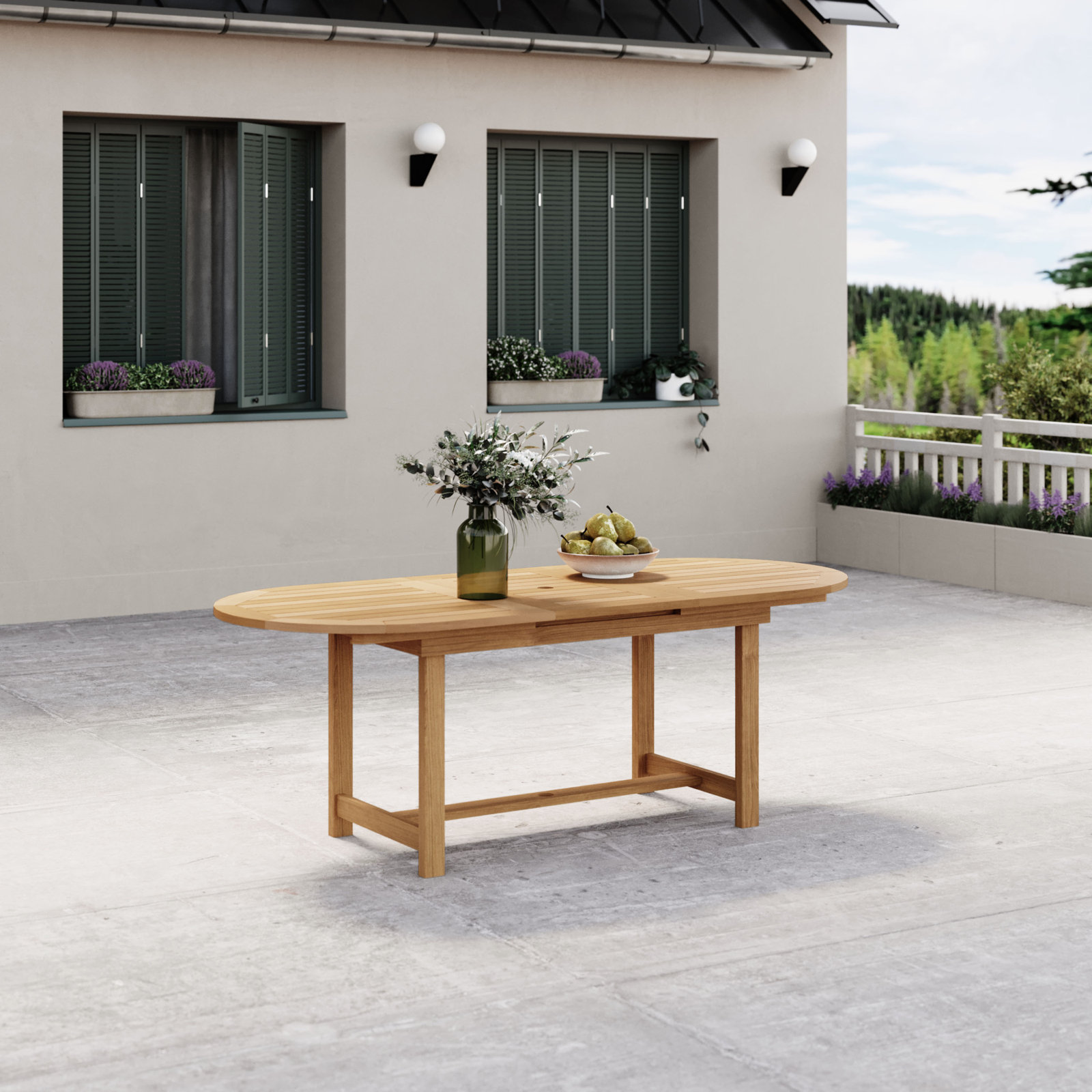 Alyisa Outdoor Patio FSC Wood Extendable Oval Dining Table, Light Wood