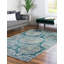 Tapis oriental en polypropylène tissé à la machine en turquoise / gris / jaune-783803617