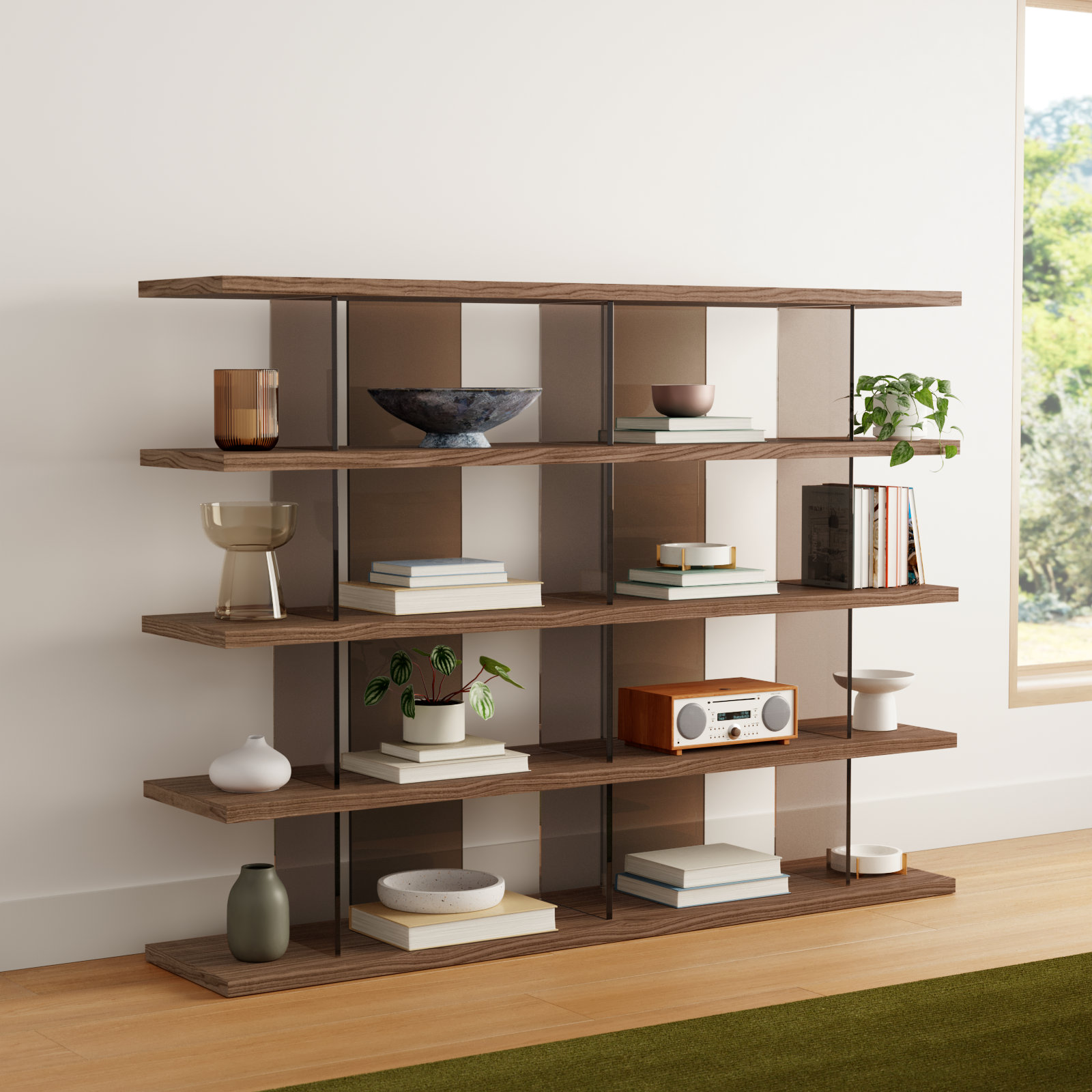 Kendrick 58" H x 78" W Manufactured Wood Library Bookcase, Walnut