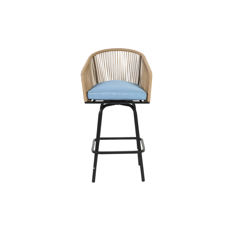 Outdoor Bar Stools Set Of 4, 4-Piece Patio Bar Stools With Armrests, All Weather Rattan Bar Chairs With Backrest, Wicker Bar Stools