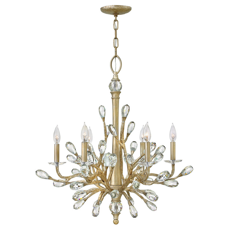 Fredrick Ramond Eve Six-Light Single Tier Chandelier w/ Faceted Crystal Buds