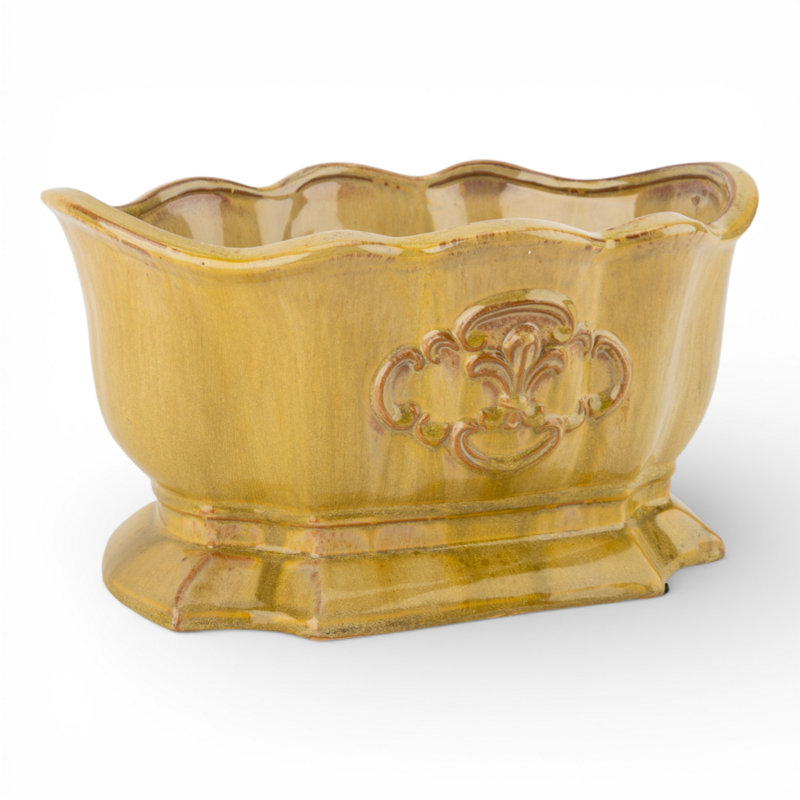 Mustard Ceramic Planter With Scalloped Rim