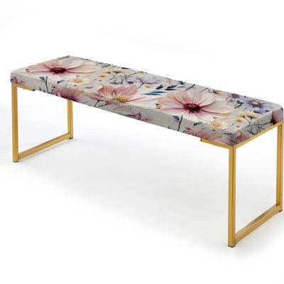 Floral Upholstered Gold Bench