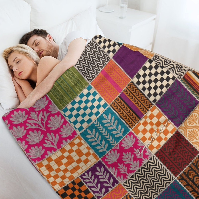 Couverture en patchwork avec jeté en flanelle de luxe, douce et chaude, idéale pour le salon, le canapé, le lit et la décoration intérieure.