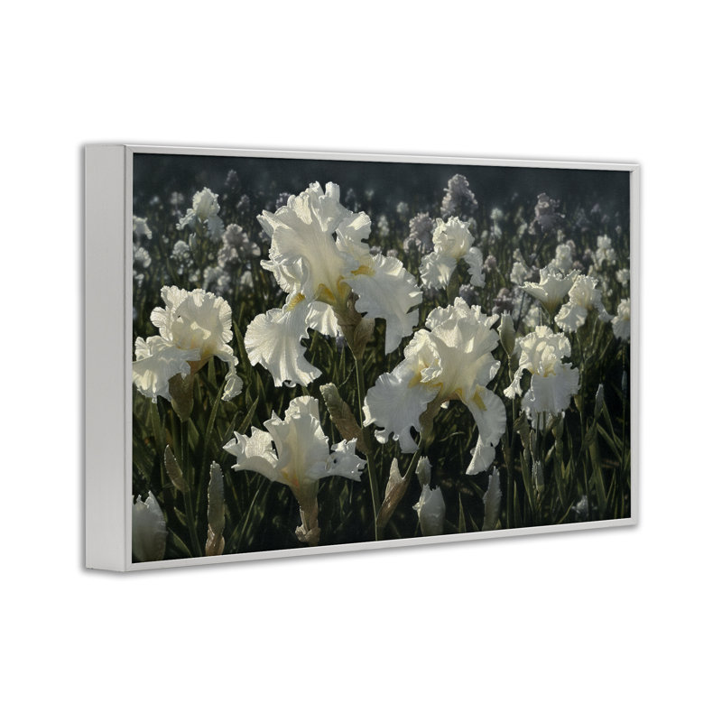 White Iris Garden Framed Giclee, design by Collin Bogle, 16" H x 24" W, Coastal White Framed Giclee