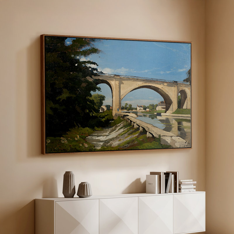 Le pont de chemin de fer à Briare, 1888 - Henri Harpignies, toile tendue avec châssis, 26 x 40, Noyer