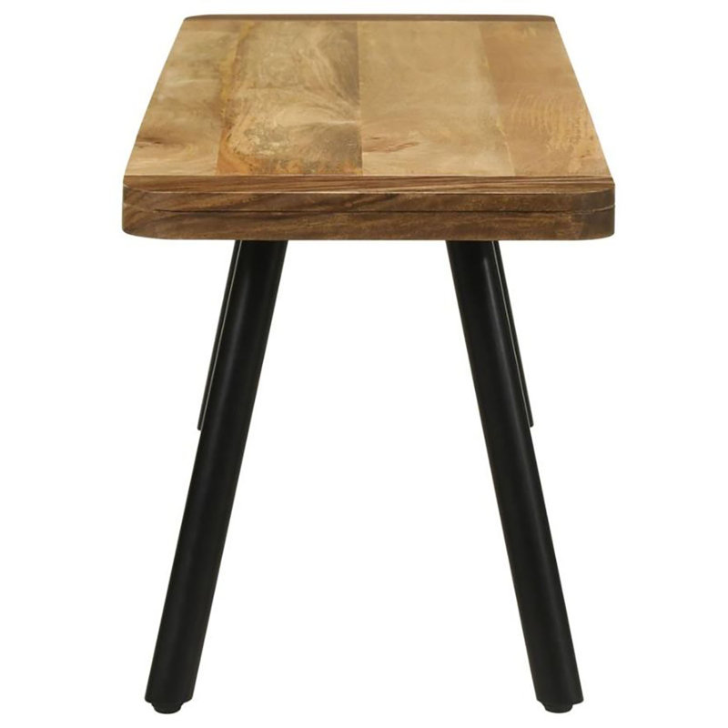 Rustic Brown Mango Wood Dining Bench with Black Iron Legs