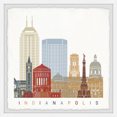 Indianapolis City Buildings - Reproduction d'art graphique sur papier encadré