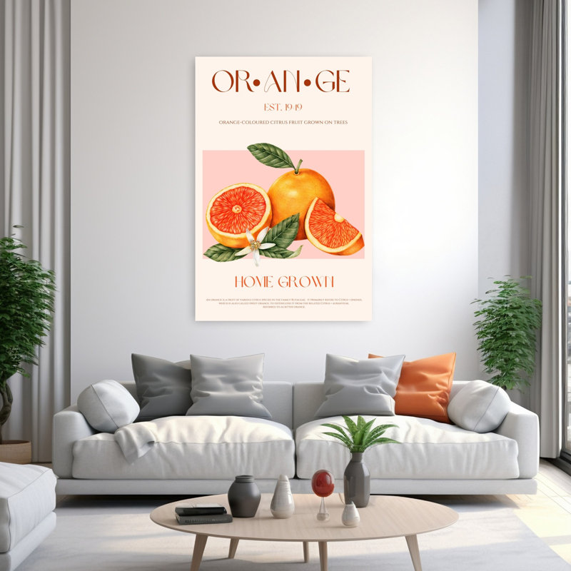 Fresh Orange Botanical Vibrant Vintage Flower Fruit Wall Art, 60" H x 40" W