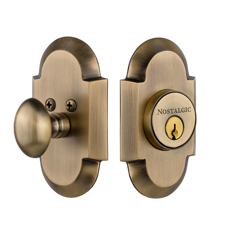 Nostalgic Warehouse Cottage Plate Single Cylinder Deadbolt, 2.75, Antique Brass, Keyed Alike	