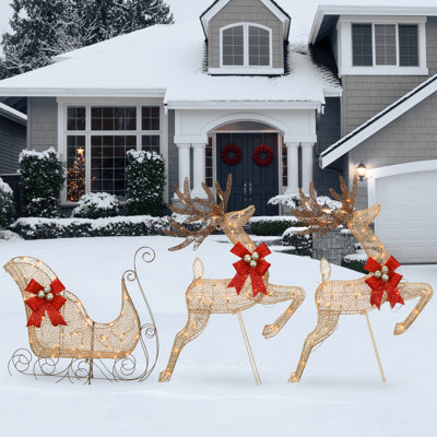 Reindeer and Sleigh with Clear Lights, Champagne