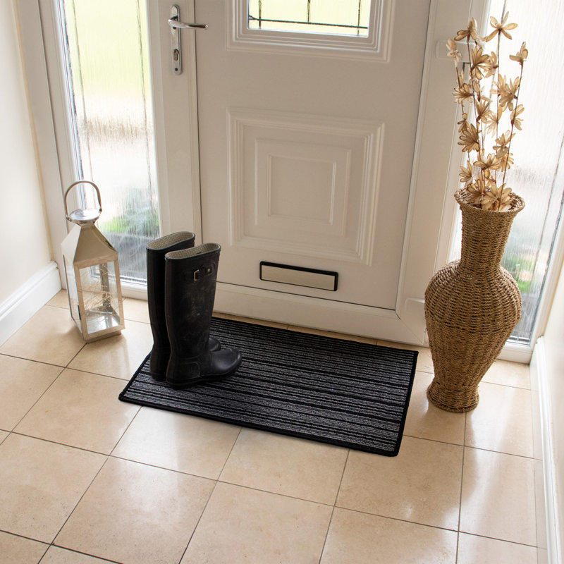 Non-Slip Striped Indoor Doormat, Rectangle W50 x L80 cm, Black