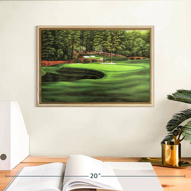 Augusta National 11th Hole I, Floating Frame Natural Wood, 13" X 9"