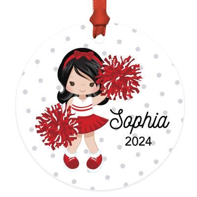 Black Hair Cheerleader Metal Ornament, Custom Name, Christmas Tree Decoration