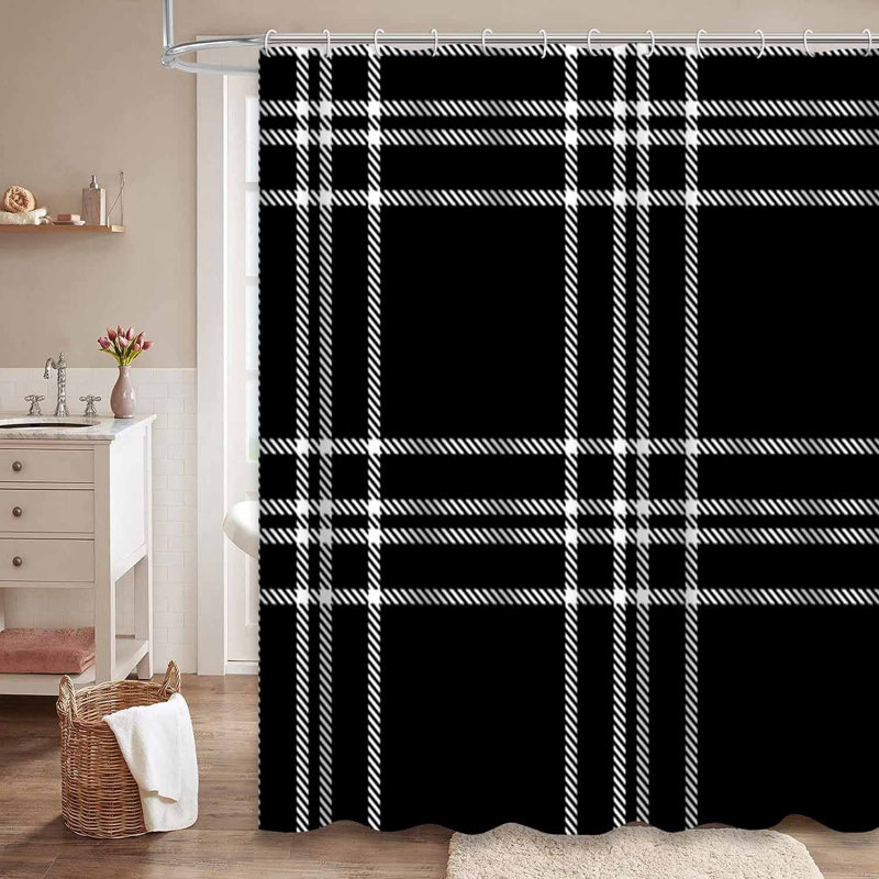 Rideau de douche écossais noir avec 12 crochets Tartan, L 72 po x l 72 po