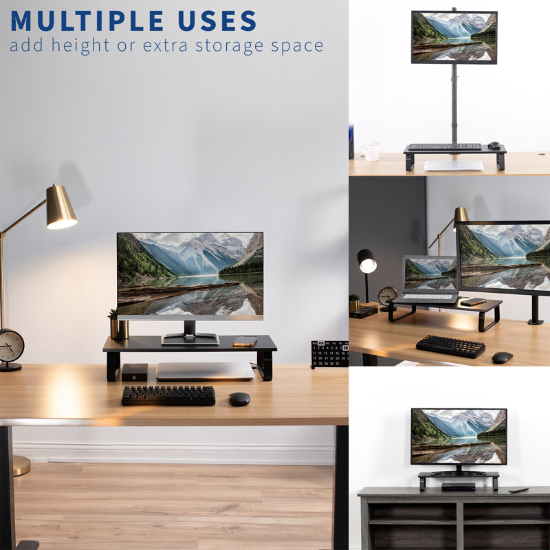 VIVO Black Wood and Steel Ergonomic Desktop Monitor Riser