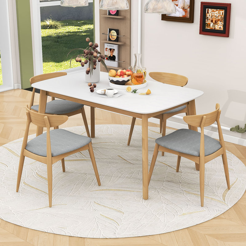 Ensemble de salle à manger 5 pièces de style Mid-Century moderne avec 4 chaises rembourrées et une structure durable pour les petits espaces