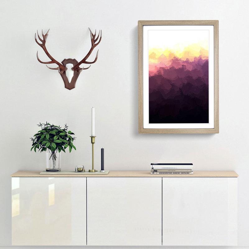 Sun over a Mountain Range in Abstract - Picture Frame Graphic Art Print, Oak Framed, 87cm H x 62cm W x 2cm D