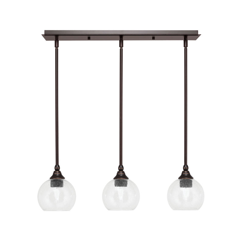 Luminaire suspendu linéaire 3 lumières, H 7,25 po x l 25,75 po x P 5,75 po, Transparent, Bronze huilé