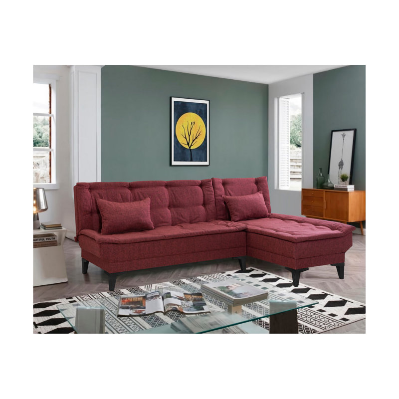 Canapé modulaire d'angle rembourré 88,6 po Sky, 100 % lin rouge bordeaux