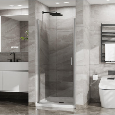 Porte de douche pivotante 34 po x 72 po, porte de douche en verre trempé épais de 1/4 po, conception semi-sans cadre