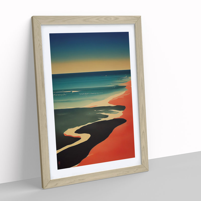 Red Sand Beach - Wall Art, 66cm H x 48cm W, Oak Framed, White