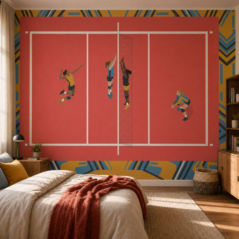 Panneau de Volleyball Court Sports Illustration, 200 po x 120 po, Non tissé