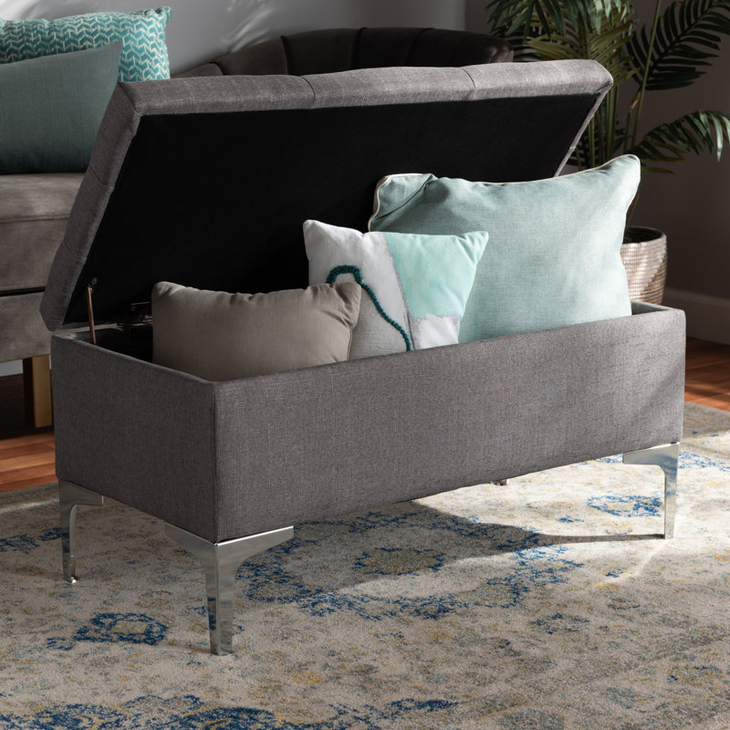 Polyester Upholstered Storage Bench, Grey